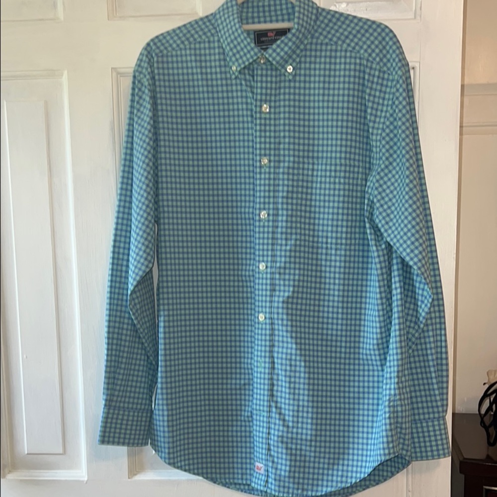 Vineyard Vines Men's Aqua Checkered Button Down Shirt NWOT
